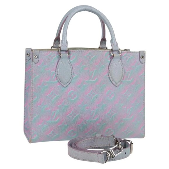 LOUIS VUITTON Monogram Empreinte On The Go PM Bag 2way Blue M46067 Auth MX449A - Picture 1 of 16